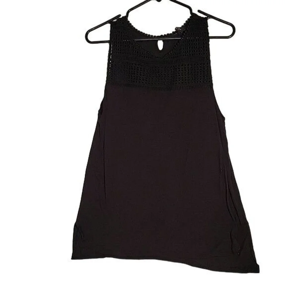 H&M Black Tank Top Crochet‎ Detail Sleeveless Casual Top M Beach Coastal Outdoor